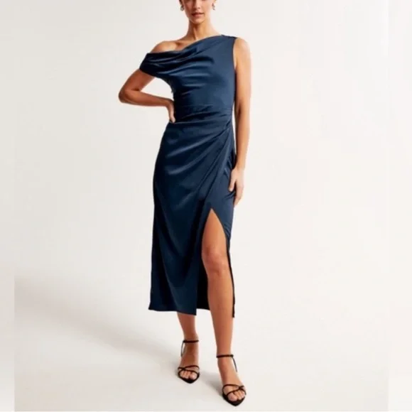 abercrombie navy blue dress Abercrombie & Fitch A&F Modal-Blend Collection Navy Blue Fitted Dress – The  Saved Collection